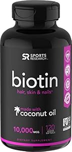Biotin (10,000mcg) with Organic Coconut Oil | Supports Healthy Hair, Skin & Nails | Non-GMO Verified & Vegan Certified (120 Veggie-Softgels)