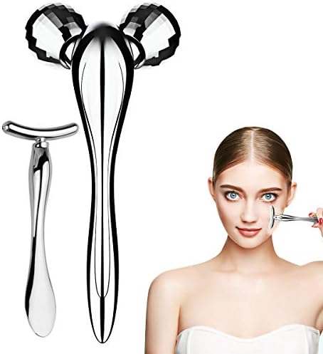 21新開発 美顔ローラー 美容器 小顔ローラー Hisora マッサージローラー 小顔 顔痩せ リンパ リフトアップ 美肌 セルライト ほうれい線 消す フェイス ボディー用 充電不要 防水 美容 レディース メンズ通用 目元ケア付き 一年保証 日本語説明書 シルバー