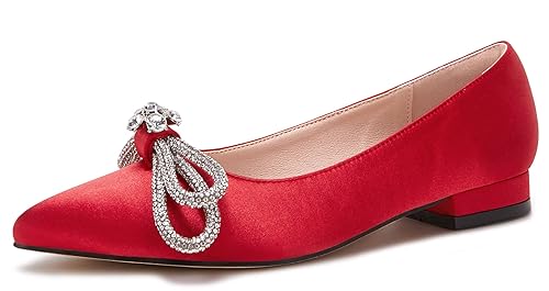 VETASTE Women's Ballet Flats Double Bow Red