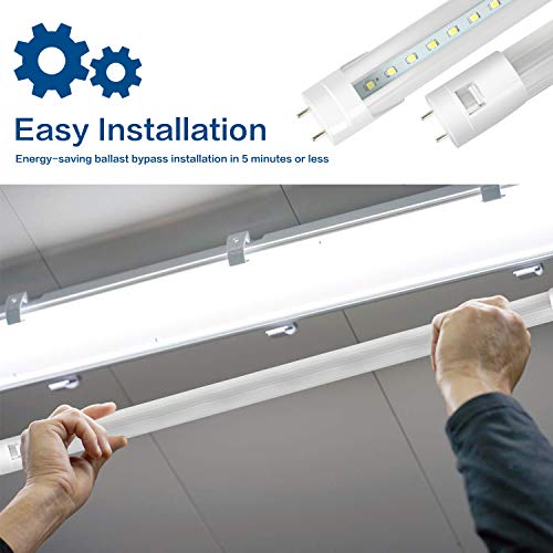 DIKAIDA 4 Pack T8 Led Light Tube, 4FT, 18W (40W Equiv), 2000Lm, 6500K Cool White, T10 T12 Fluorescent Replacement with Clear Cover, Dual-End Powered, Ballast Bypass, Garage, Shop Light