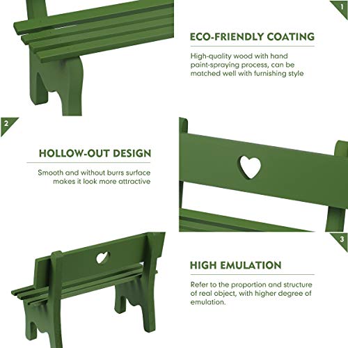 VOSAREA Miniatur Bank Holz Puppenhaus Zubehör Miniatur Wichtel Holzbank Miniatur Gartenbank Deko Puppenbank Mini Holz Bank für Wichtel Puppenhaus Garten, Grün – Bild 4