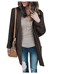 Auxo - Chaqueta de punto para mujer con parte frontal abierta, manga larga, suave, con bolsillos