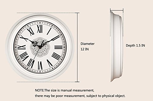Bien-Zs Silent Non-ticking Round Wall Clocks 12 Inch Decorative Battery Operated Roman Numeral Wall Clock for Home Kitchen Living Room White