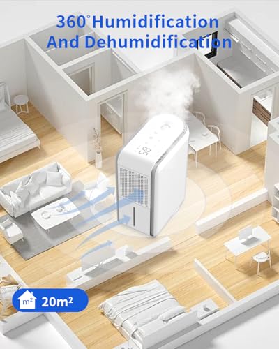 DINZAN 3 In 1 Humidifier Dehumidifier Combo With Air Filtration, Humidifiers Dehumidifier For Home Bedroom With Drain Hose Humidity and Temperature Display,5 Modes,7 Color LED Lights,Timer Set