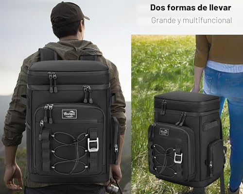 Youngoa Mochila Nevera Isotermica, 30L Grande Bolsa Termica Impermeable para Picnic, Playa, Camping, Barbacoa, Negro