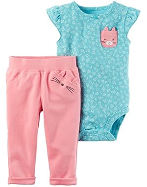 Baby Girls 2-Piece Bodysuit Pant Set (Pink Kitty)