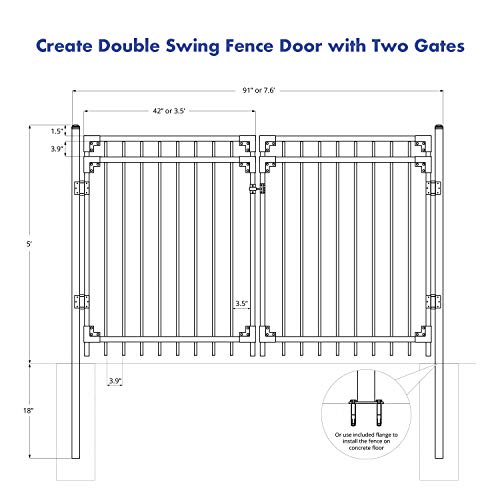 XCEL - Black Steel Anti-Rust Fence Gate - Flat End Pickets - 4ft W x 5ft H - Easy Installation Kit, for Residential, Outdoor, Yard, Patio, Entry Way, on Soil or Concrete, 3-Rail Metal Gate - Thumbnail 6