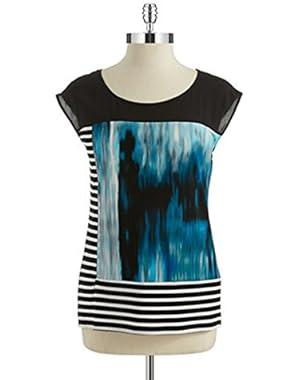Calvin Klein Cap-Sleeve Mixed-Print Top XS