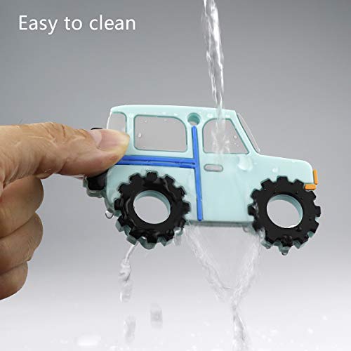 TUXEPOC Baby Teether Toys,SUV Car Teething Toys with Silicone Pacifier Clips,Self-Soothing Pain Relief Soft Silicone Teether Training for Babies,Toddlers,Boy and Girl,Organic BPA Free