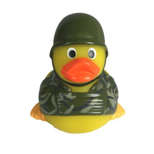 Photo 1 of 3" Rubber Duck [Sealed Hole, Floats Upright] - Baby Safe Bathtub Bathing Toy - Soldier Rubber Duck