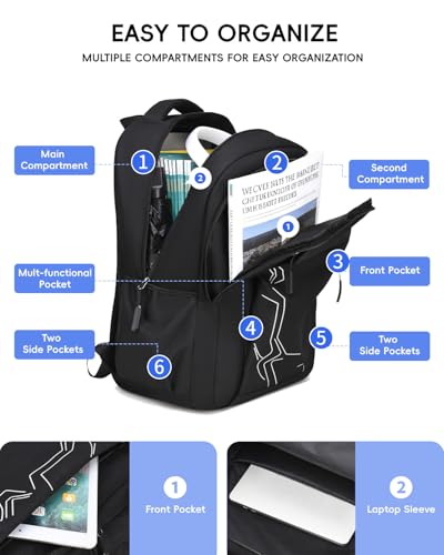 Amythe School Backpack for Teenage Boys, School Backpack Grand Capacity 28L for Youth Boy 10 to 18 Years, Waterproof Backpacks for Laptop 15.6 Inches, Black