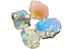 InfinityGemsArt 4pcs Raw Ethiopian Fire Opal Loose Wholesale Bulk Stones, October Birthstone, Natural Rough Gemstones, DIY & Jewelry Making Supply, Chakra Energy Crystals, Gem Collection