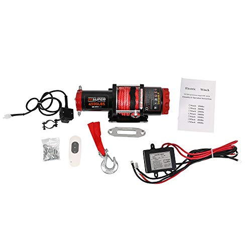 ZESUPER 4500-lb Waterproof Winch Electric Winch Kit, Waterproof IP67 Electric Winch with Hawse Fairlead, with Both Wireless Handheld Remote and Corded Control Recovery (Synthetic Rope)