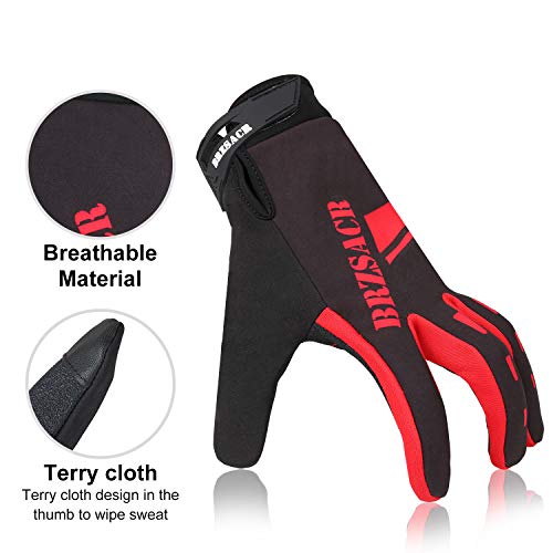 BRZSACR Cycling Bike Bicycle Motorcycle Gym Gloves Men Full Finger with Screen Compatible, Shockproof Foam Padded Riding Biking Glove Outdoor Sports Waterproof and Breathable MTB Glove (red, m) - Thumbnail 3