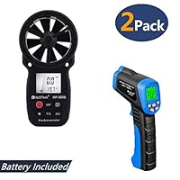 HOLDPEAK 866B Digital Anemometer Handheld Wind Speed Meter + 981C Non-Contact Infrared Thermometer Digital Laser Infrared Thermometer -58 to 1022℉ (-50 to 550℃) with Adjustable Emissivity (2Packs)