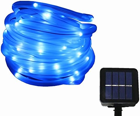 JulyFire 16.5 ft Length 50 LED Blue Casing Solar Outdoor Rope Lights, Waterproof with Light Sensor, For Christmas, Halloween, Pond, Roof, Board, Yard, Pool, Festival, Garden, Wedding (Blue)