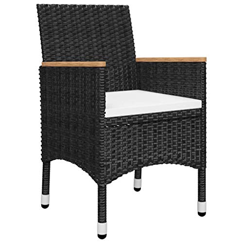 vidaXL Bistroset 3-TLG. Gartenmöbel Balkonset Balkonmöbel Sitzgruppe Gartenset Gartengarnitur Tisch Stühle Poly Rattan Hartglas Schwarz – Bild 4