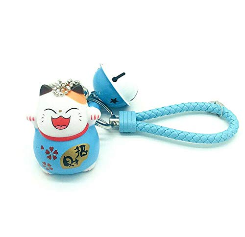 LinaLife Multi-Purpose Blue Hand Wrist Strap with Bell Maneki Neko Fortune Lucky Beckoning Cat Keychain Accessories Superstar Favorite for Cellphone Ornaments Coin Purse Keyring Bag