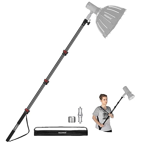 NEEWER 7.5ft/230cm Soporte Boom Pole, Portable Telescópico Alumino Soporte Luz con 1/4" 3/8" 5/8" Tornillo/Flip Bloqueo/Correa de Hombro para Strobe Flash Micrófono, MAX. Carga 11LB/5KG, MS-230C