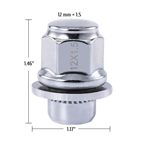M12x1.5 Lug Nuts with Mag Seat, 13/16" 21mm Hex 1.46x1.17 in. Chrome