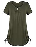 Nomorer Women's V Neck Drawstring Sides Shirring Pleated Front Top