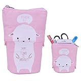 iSuperb Cartoon Telescopic Stand Up Pencil Case Pen Bag Cute Animal Office Student Stationery Bag Cosmetic Organizer Pouch (White Sheep)