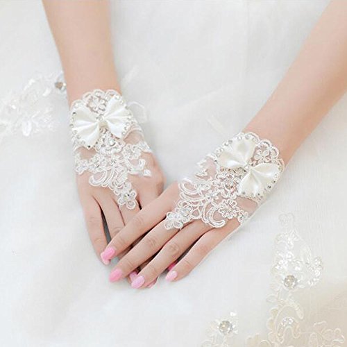 A&C Elegantly Ivory 5.9 Inches Fingerless Lace and Rhinestone Bridal