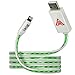 Iasg Apple MFi Certified Visible LED Lighted Up Lightning to USB Flat Cable, 3.3 Feet(1 Meter) - Green Light