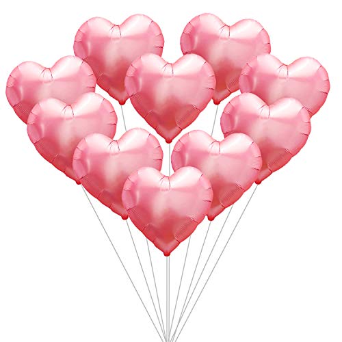 Blush Pink Heart Shaped Balloons - Pack of 10 - Valentines Day Decorations for Party - Valentine Balloons - Foil Mylar Heart Balloons for Birthday, Bridal Baby Shower - Near Rose Gold Color Balloons