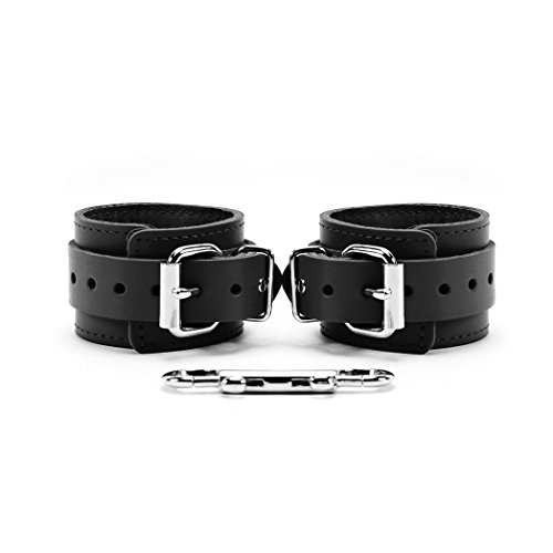 Arcadia Leather Wrist and Ankle Cuffs Coupled with Restraining Durable Hogtie (Black) - Thumbnail 2