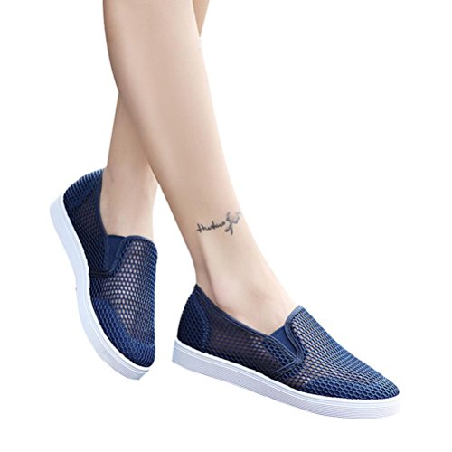 Sikye Lightweight Mesh Sneakers Hollow Breathable Casual Walking Shoe Slip-on Running Shoe (US:5, Dark Blue)