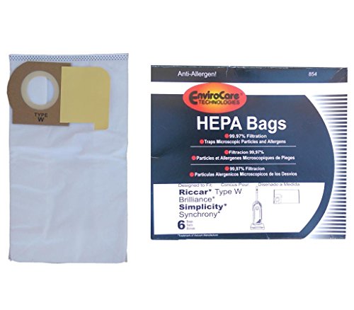 EnviroCareReplacement HEPA Filtration Vacuum Cleaner Dust Bags made to fit Riccar Type W Brilliance and Simplicity Synchrony Uprights 6 Pack