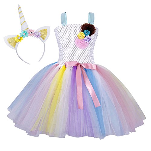 Cotrio big girls unicorn tutu dress for birthday hallow…