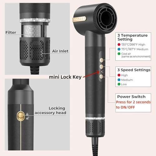 7 in 1 Hair Dryer Brush, Hot Air Brush 110000 RPM High Speed Hair Dryer with Detachable Hair Styling Tools, Ionic Hair Dryer, Air Curling Iron, Curling Brush, Hair Straightener Brush (Black)