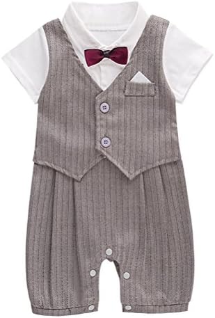 edianjtoui Baby Tie Striped Vest Formal Wear Gentleman Wedding Baby Boy Romper Outfit Grey 3-6 Months