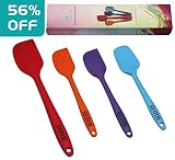 GLOUE Silicone Spatula Set-4-piece 450oF Heat-Resistant Baking Spoon & Spatulas - Ergonomic Easy-to-Clean Seamless One-Piece Design - Nonstick - Dishwasher Safe - Solid Stainless Steel-Multicolor