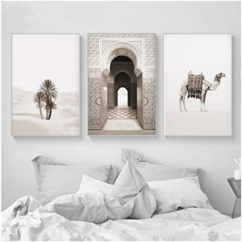qiaoaoa Morocco Door Camel Desert Coconut Palm Wall Art Canvas Painting Nordic Posters and Prints Wall Pictures for Living Room Decor-50x70cmx3Pcs-No Frame