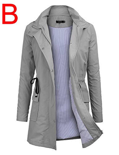 FISOUL Windbreaker Raincoats Waterproof Lightweight Rain Jacket Outdoor Hooded Women's Trench Coats Grey XL