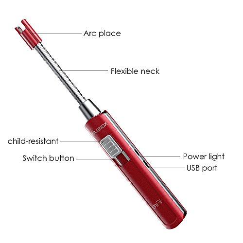 Electric Arc Lighter Kitchen Lighter USB Rechargeable Long Lighter Candle 360° Flexible Neck, No Spark & Smell, Flameless Windproof Fire Candle Lighter for Camping Grilling BBQ Gas Stove (Red) ) - Thumbnail 4