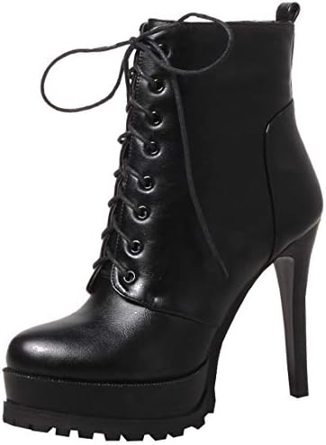 Artfaerie Womens Lace Up Heeled Ankle Boots Stiletto Platform Booties Zip Up Ladies Faux Fur Boots