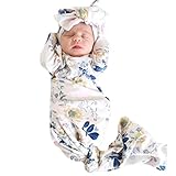 2PC Newborn Baby Gown Unisex Floral Print Sleep Sack Long Sleeve Nightgowns with Headband