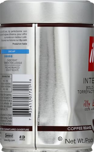 ILLY INTENSO WHOLE BEAN COFFEE, DARK ROAST, INTENSE, ROBUST AND FULL FLAVORED WITH NOTES OF DEEP COCOA, 100% ARABICA COFFEE, NO PRESERVATIVES, 8.8 OUNCE (PACK OF 1)