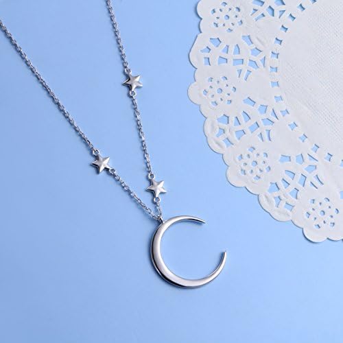 S925 Sterling Silver Jewelry Crescent Moon and Star Pendant Chain