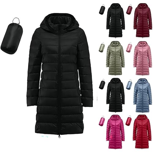 Long Puffer Coats For Women Hooded Padded Thick Winter Jackets For Women Uk Winter Warm Womens Parka Coat Waterproof Lightweight Full Zip Down Jacket With Pockets Detachable Hood Quilted Jacket