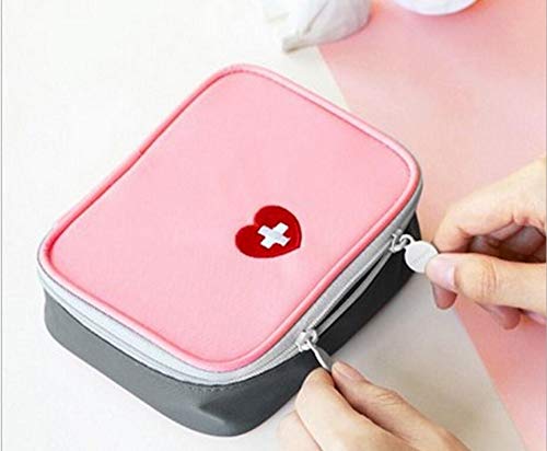 Pill Box Cute Heart Mini Medicine Bag First Aid Medical Emergency Kits Organizer Outdoor Household Pill Bag, Size: 13x10x4cm(Grey) (Color : Pink)