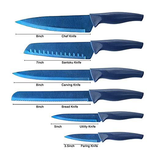 Blue Professional Kitchen Knife Chef Set, Kitchen Knife Set Stainless Steel, Kitchen Knife Set Dishwasher Safe with Sheathes