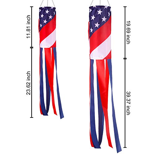 2 Pieces American Flag Windsock US Stars and Stripes Patriotic Outdoor Hanging with Hook Veteran's Day 4th of July Decoration Style A (35.43 Inch and 59 Inch)