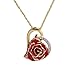 ZJchao 24K Women Red Gold Rose Pendant Necklace Her Plated Rhinestone Heart Shaped Present for Wife Girlfriend Valentine's Day, Great Anniversary, Birthday, Wedding