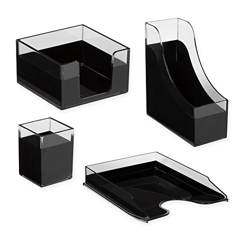 Richards Homewares Modern Acrylic Desk Organizer, Mail Sorter, Stackable Document Letter Tray - Clear/Black - Thumbnail 3