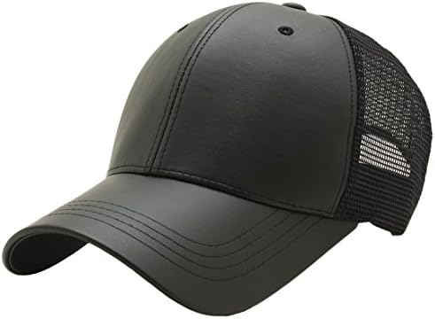 Big Size Men Blank Faux Leather Curved Brim Mesh Back Baseball Cap Black Trucker Hat